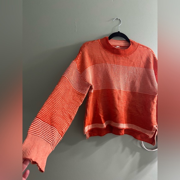 Anthropologie Daily Practice mock neck orange stripe oversized sweater textured - Picture 6 of 7
